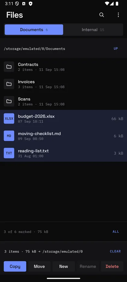 Files for Android with files marked for copy