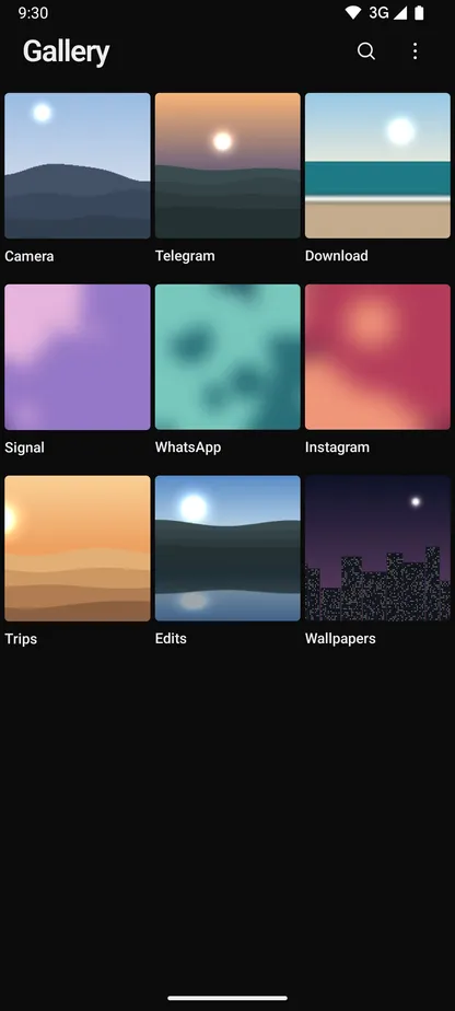 Gallery for Android showing photo folders as they exist on the phone