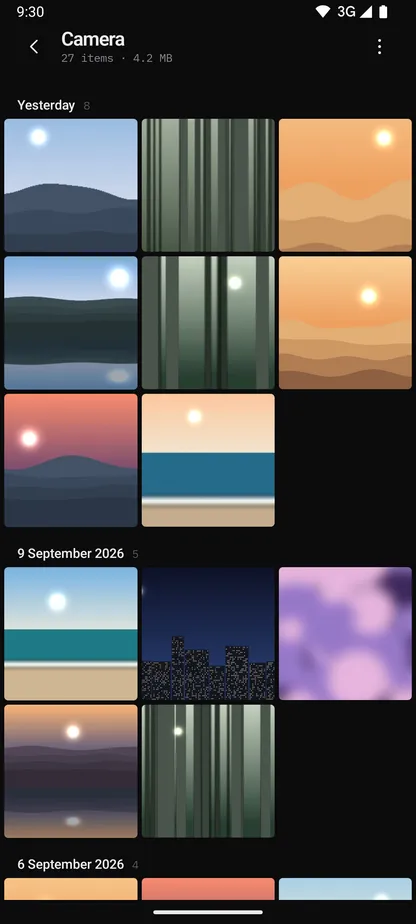 Gallery for Android showing one folder grouped by day
