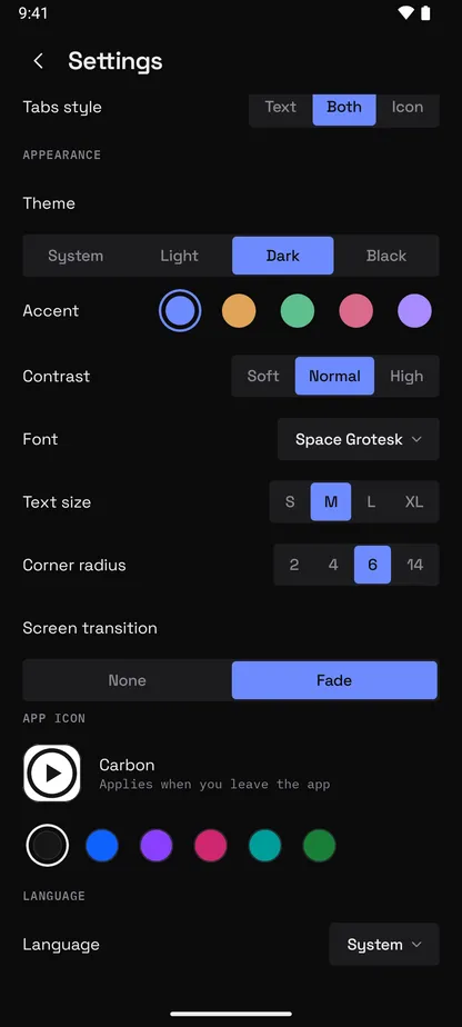 Player for Android appearance settings
