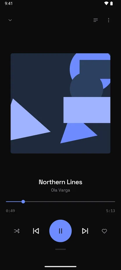 Player for Android now playing screen with playback controls