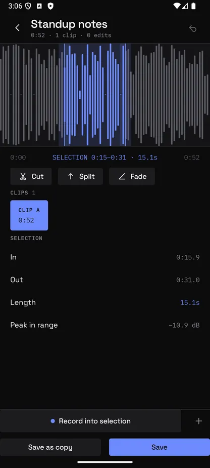 Recorder for Android cut and fade editor