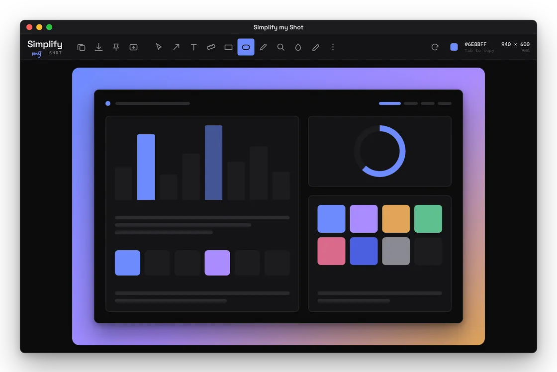 The backdrop tool in Simplify my Shot putting a screenshot on a gradient with padding and a shadow