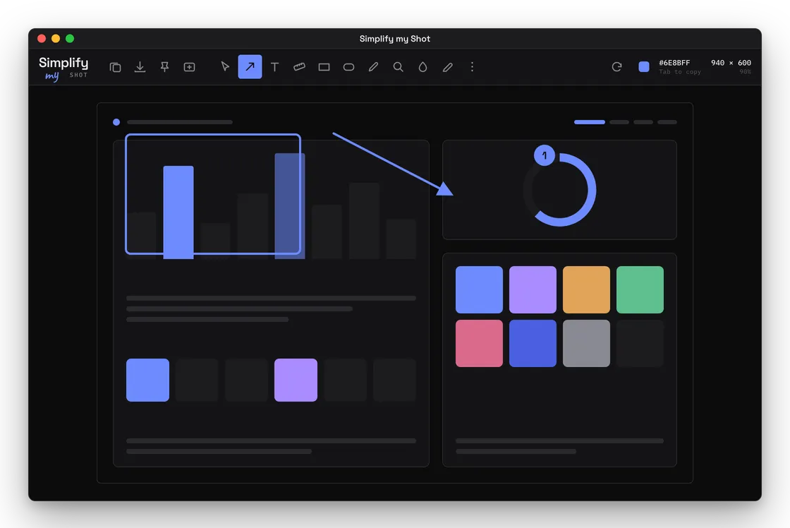 Simplify my Shot editor for macOS with an arrow, a rounded rectangle and a counter placed on a screenshot